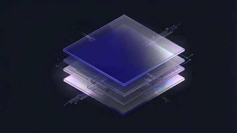 示意图:多层半透明画面叠放在一起,中间一层的纯色底正在溶解为透明,露出下方图层